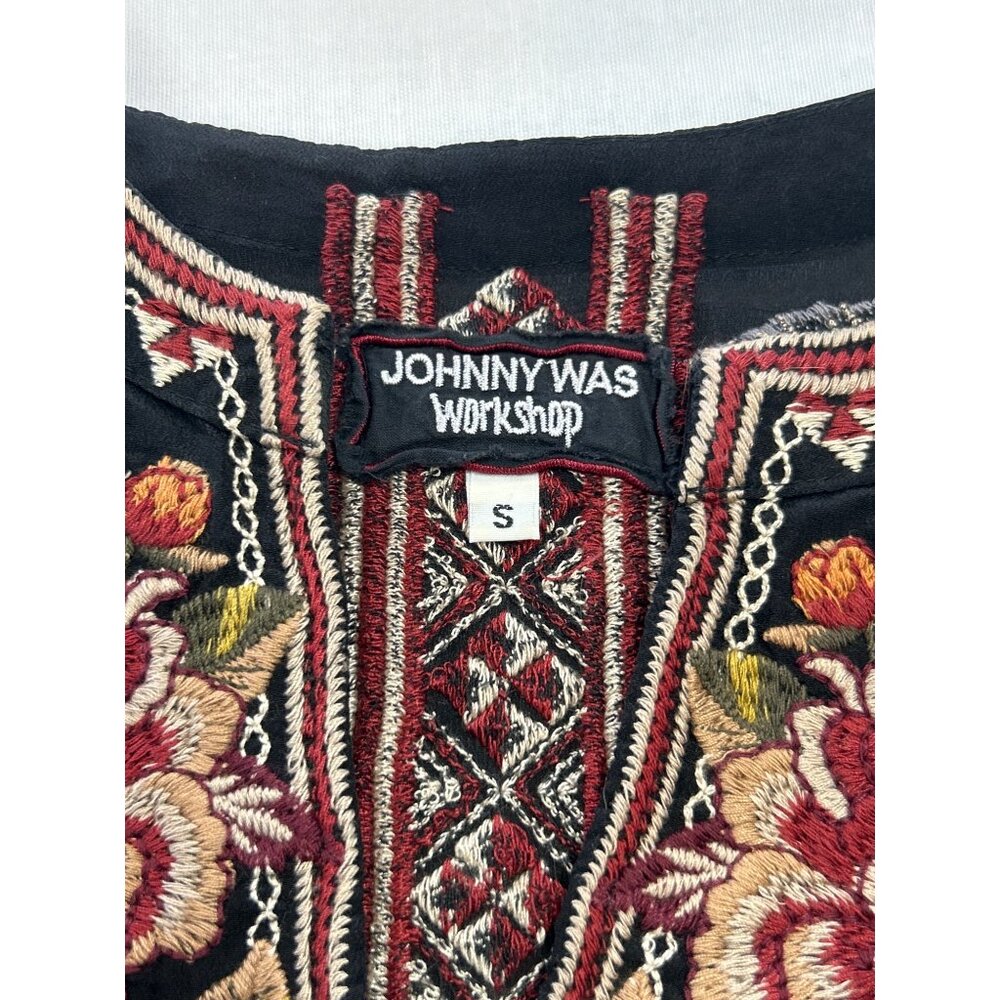 Johnny Was Black Embroidered Floral Silk Tunic Dress Womens S Artemis - Picture 5 of 13